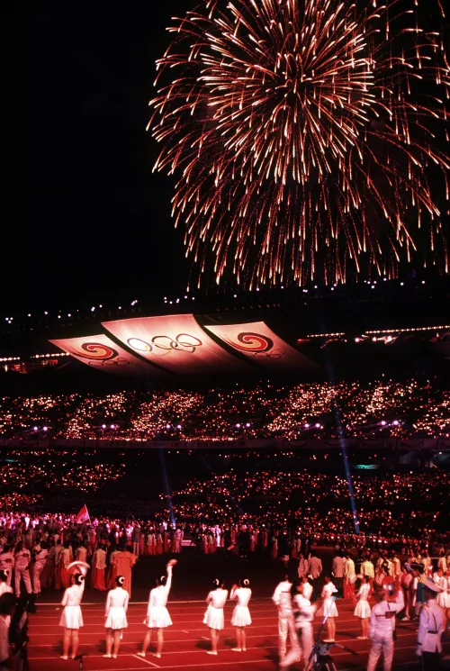 Fireworks over the closing ceremonies of the Seoul Olympics, 1988