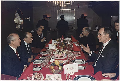 Photograph of Gorbachev-Bush summit at Malta, 1989