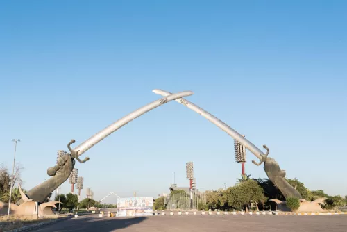 Photograph of the Hands of Victory Monument in Baghdad.