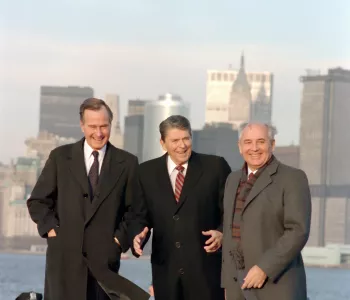 President Ronald Reagan, Vice-President Bush, and oviet General Secretary Gorbachev