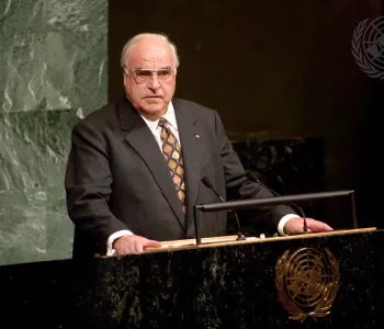 Helmut Kohl addresses the United Nations, June 1997.
